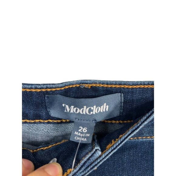 ModCloth The Grier Wide Leg Flare Jeans Ultra High Rise Dark Blue Wash plus 26 - Picture 5 of 12